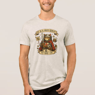 Triblenda Camiseta de meme de gato caballero medieval Gato