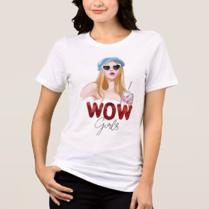 Triblenda Camiseta de moda con brillo para chicas WOW Dise