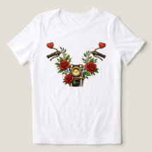 Camiseta de Motocicleta Floral para Mujeres Heart 