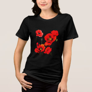 Triblenda Camiseta de mujer con amapolas rojas