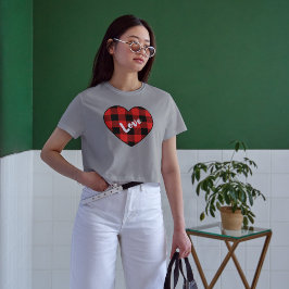 Triblenda Camiseta de mujer con corazón de amor a cuadros de