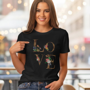 Triblenda Camiseta de mujer con palabra rústica FLORAL LOVE
