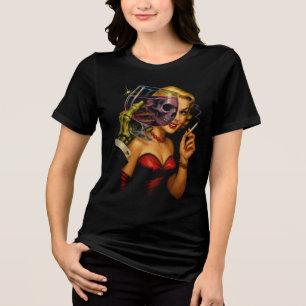 Triblenda Camiseta de mujer de arte de cómic de terror vinta