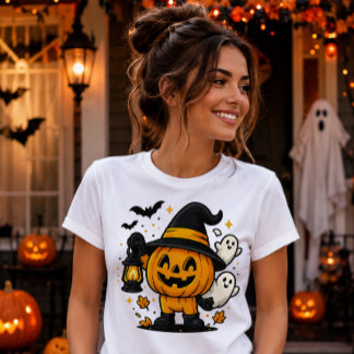 Triblenda Camiseta de mujer de Halloween Calabaza Bruja Lind