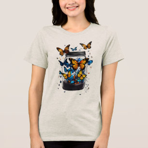 Triblenda Camiseta de mujer de mariposa fuera de la botella 
