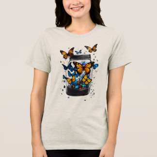 Triblenda Camiseta de mujer de mariposa fuera de la botella 