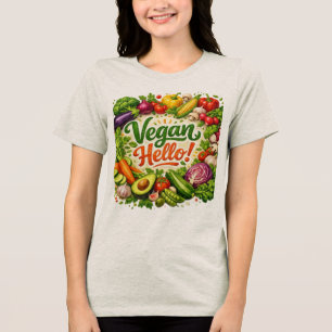 Triblenda Camiseta de mujer Hello Vegan – Basada en plantas 