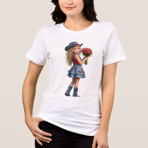 Triblenda Camiseta de mujer Vaquera Pequeña y Bonita con Ros