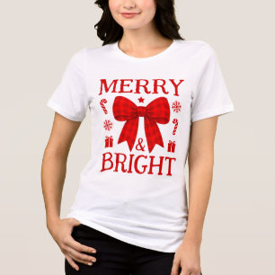 Triblenda Camiseta de Navidad con lazo de gingham rojo alegr
