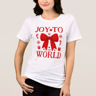 Triblenda Camiseta de Navidad con lazo de gingham rojo Joy t