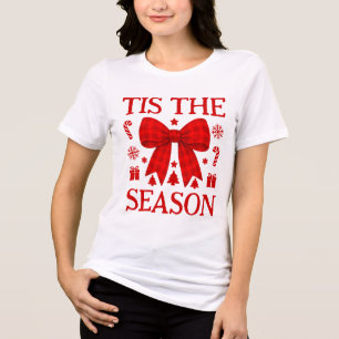 Triblenda Camiseta de Navidad con lazo de gingham rojo 'Tis 