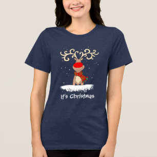 Triblenda Camiseta de Navidad de reno de nariz roja