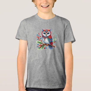 Triblenda Camiseta de niño de búho de Navidad colorida