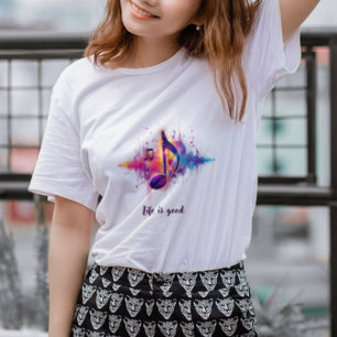 Triblenda Camiseta de nota musical colorida, La vida es buen