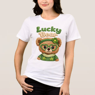 Triblenda Camiseta de Oso Afortunado Lindo para Mujeres 🍀