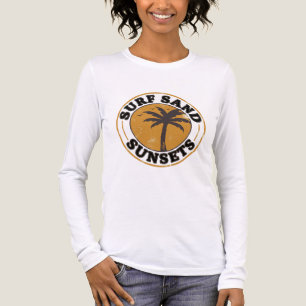 Triblenda Camiseta de palmeras de playa de surf y puestas de