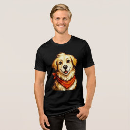 Triblenda Camiseta de perro dorado feliz dibujado a mano