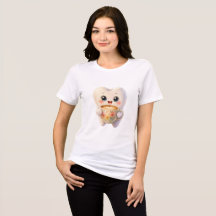 Camiseta de personaje de diente lindo sosteniendo