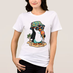 Triblenda Camiseta de pingüino lindo con helado