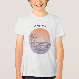 Triblenda Camiseta de playa al atardecer dibujada a mano par