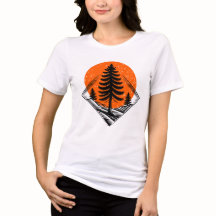 Camiseta de puesta de sol de bosque de pino vintag