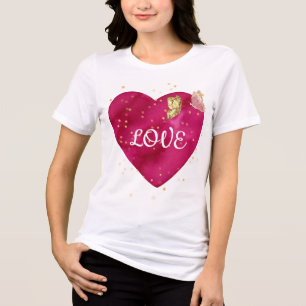 Triblenda Camiseta de San Valentín Corazón Rosa Mariposa Dor