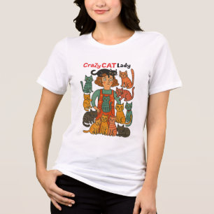 Triblenda Camiseta de Señora Loca de los Gatos - Diseño de C