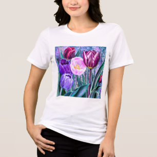 Triblenda Camiseta de Tulipanes Coloridos Pintados