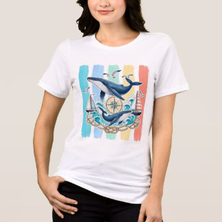 Triblenda Camiseta de verano náutica de ballenas costeras