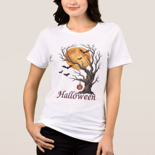 Triblenda Camiseta del árbol de Halloween y Jack-o'-Lantern