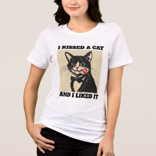 Triblenda Camiseta divertida de gato esmoquin beso