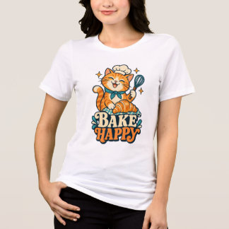Triblenda Camiseta divertida de hornear 'Bake Happy' para pa