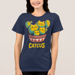 Triblenda Camiseta divertida de mujer azul marino con cactus