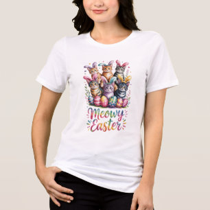 Triblenda Camiseta divertida de Pascua de gato con humor Meo