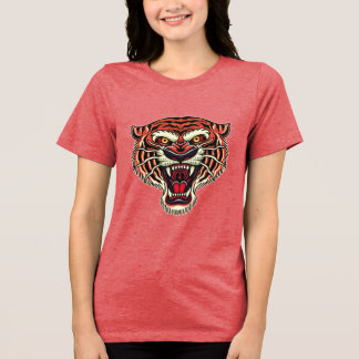 Triblenda Camiseta estilo tatuaje de cabeza de tigre de la v