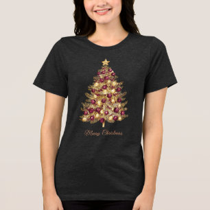Triblenda Camiseta femenina de árbol de navidad de Borgoña d