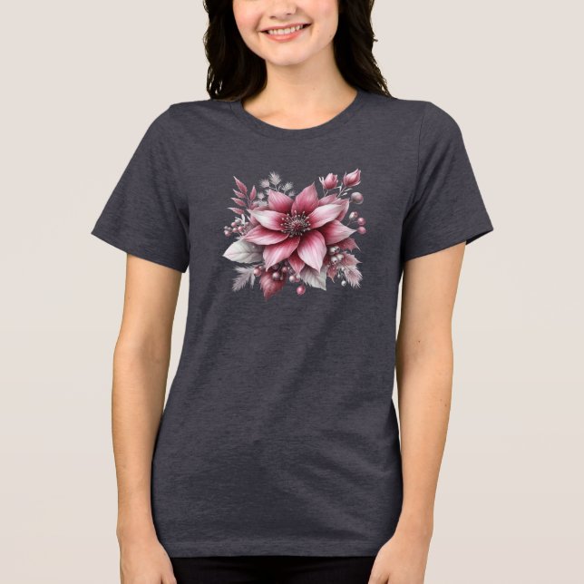Triblenda Camiseta femenina de festividad floral rosa (Anverso)