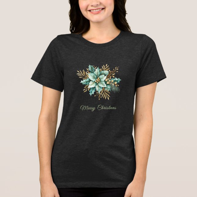 Triblenda Camiseta femenina de festividad floral Verde azula (Anverso)