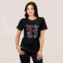Camiseta femenina de flores con inicial de letra B