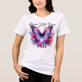 Triblenda Camiseta femenina de mariposa floral Bloom With Gr