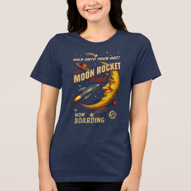 Triblenda Camiseta femenina de Moon Rocket Ride (Armada) (Anverso)