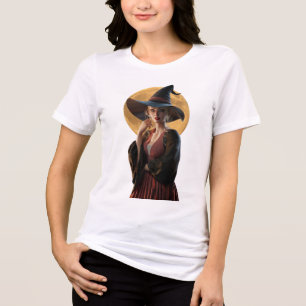 Triblenda Camiseta femenina de peluca y luna llena