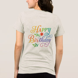 Triblenda Camiseta femenina floral de cumpleaños feliz color
