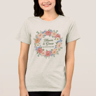 Triblenda Camiseta femenina Floral Wreath "Bloom Grow" Inspi