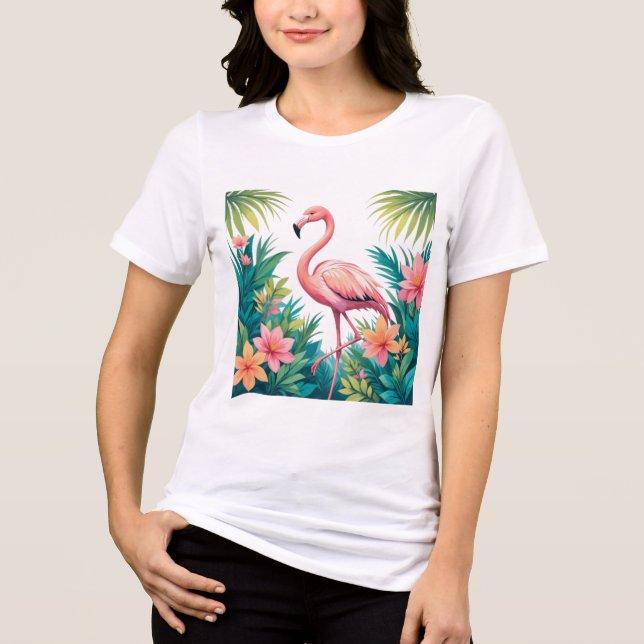 Triblenda Camiseta Flamingo y Flores Tropicales (Anverso)