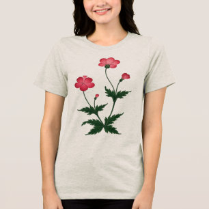 Triblenda Camiseta floral beige, rosa y verde