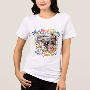 Triblenda Camiseta Floral de Cámara Vintage. Camiseta Gráfic