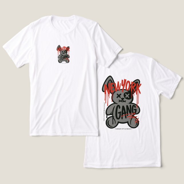 Triblenda Camiseta gráfica al estilo urbano "New York Gang" (Diseño Anverso y Reverso)