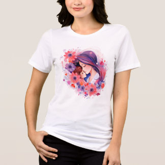 Triblenda Camiseta gráfica de acuarela Amor de madre y flore