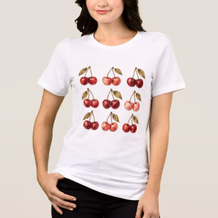 Triblenda Camiseta gráfica de cerezas en acuarela vintage